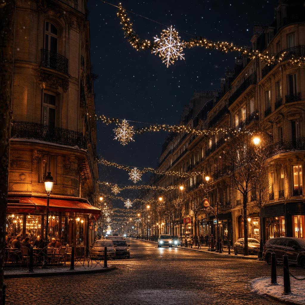 Festive French Christmas table with bûche de Noël and candles