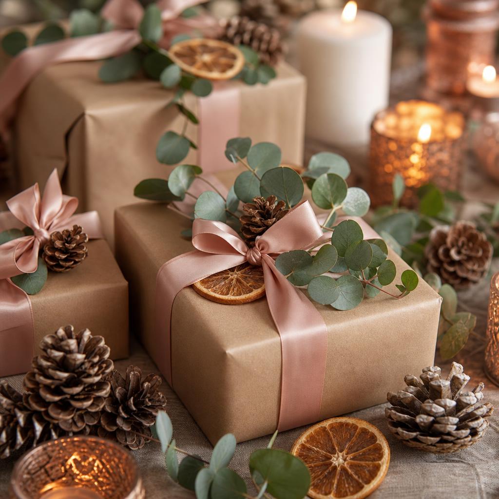 Beautifully wrapped Christmas gifts for mom on a festive table