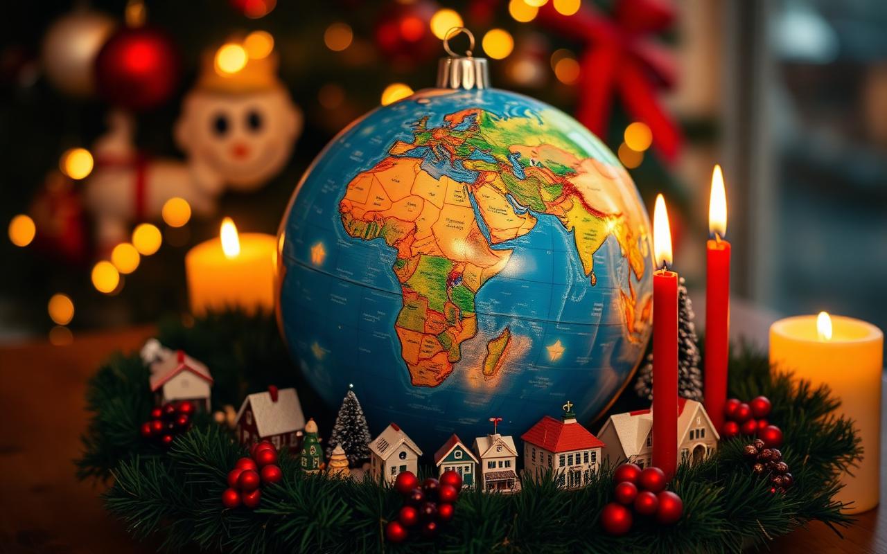 Christmas traditions around the world with festive travel atmosphere