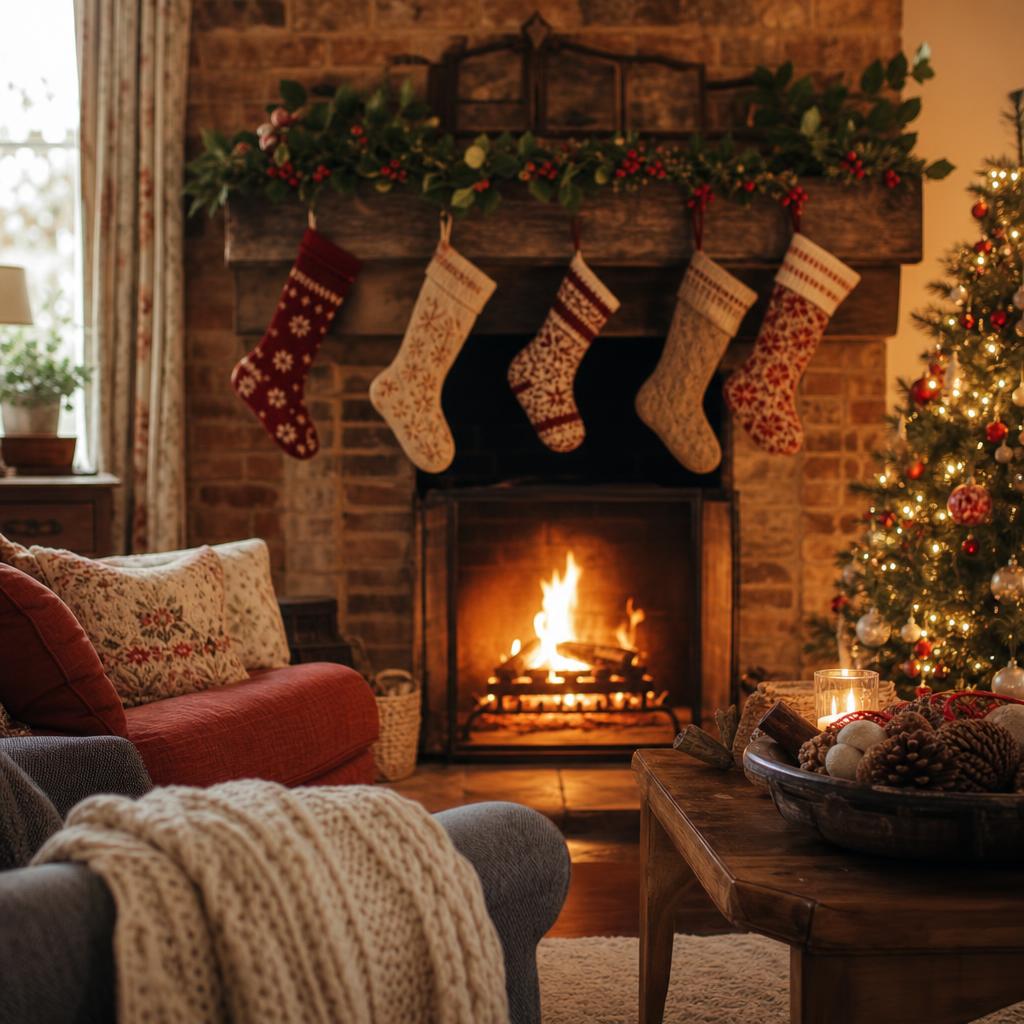 Elegant British Christmas table with crackers and festive decor