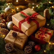 Selection of well presented Christmas gifts on a festive table
