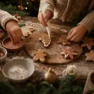 Children making Christmas crafts at a table
