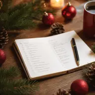 Handwritten Christmas checklist on a table with pine sprigs