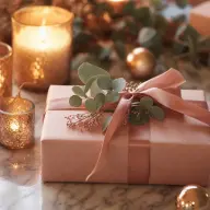 Small elegant Christmas gift box with velvet ribbon for a wife