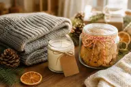 Handmade Christmas gifts wrapped in brown paper with twine and tags